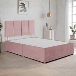 Pink Plush Fabric 6Ft Super King Bed Frame With 20 Inch Vertical Line Headboard And 2 Drawers - thumbnail 2