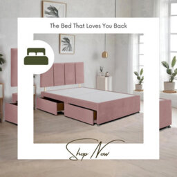 Pink Plush Fabric 6Ft Super King Bed Frame With 20 Inch Vertical Line Headboard And 2 Drawers - thumbnail 4