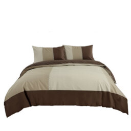 Duvet Cover And Pillowcase Set Modern Patchwork Design Polycotton Bed Linen Chocolate - thumbnail 2