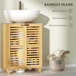 Homcom Under Sink Bathroom Cabinet, Under Sink Cabinet, Natural - thumbnail 5