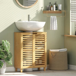 Homcom Under Sink Bathroom Cabinet, Under Sink Cabinet, Natural - thumbnail 1