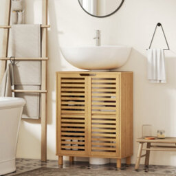 Homcom Under Sink Bathroom Cabinet, Under Sink Cabinet, Natural - thumbnail 9