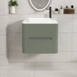 Royal Bathrooms Venice 600mm Sage Green Wall Mounted Bathroom Countertop Vanity Unit 2 Drawer With Qubix Basin - thumbnail 1