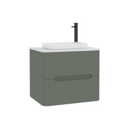 Royal Bathrooms Venice 600mm Sage Green Wall Mounted Bathroom Countertop Vanity Unit 2 Drawer With Qubix Basin - thumbnail 7
