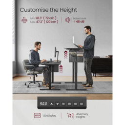 Songmics Electric Height Adjustable Standing Desk, Memory Preset Workstation, Continuous Adjustment, Spliced Top, Ink Black - thumbnail 3