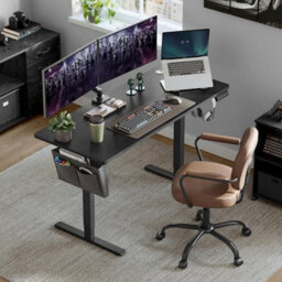 Songmics Electric Height Adjustable Standing Desk, Memory Preset Workstation, Continuous Adjustment, Spliced Top, Ink Black - thumbnail 1