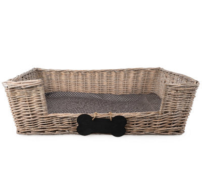 Candlelight Large Grey Dog Basket With Padded Bed Comfort