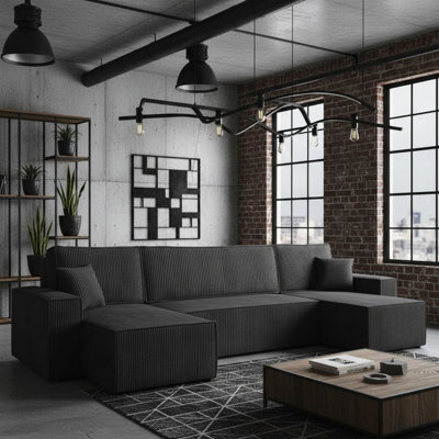 Karl U Corner Sofa Bed With Storage Chipboard Frame Polyurethane Foam Upholstery Grey 305X145X82 Cm Grey Universal - image 1