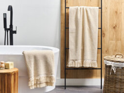 Beliani Set Of 2 Towels Atiu Terry Cotton Beige - thumbnail 2