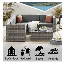 Evre Grey Rattan Outdoor Monaco Garden Furniture 6 Piece Seat 5 Sofa 1 Ottoman Footstool With Coffee Table - thumbnail 5