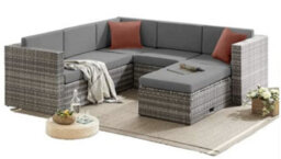 Evre Grey Rattan Outdoor Monaco Garden Furniture 6 Piece Seat 5 Sofa 1 Ottoman Footstool With Coffee Table - thumbnail 1