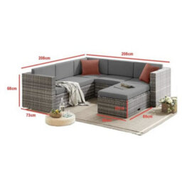 Evre Grey Rattan Outdoor Monaco Garden Furniture 6 Piece Seat 5 Sofa 1 Ottoman Footstool With Coffee Table - thumbnail 3