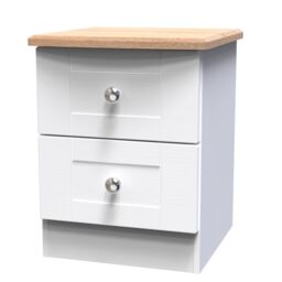 Santander Ready Assembled Matt White & Oak 2 Drawer Wide Bedside Chest (H)502mm (W)395mm (D)411mm - thumbnail 2