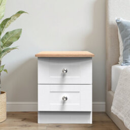 Santander Ready Assembled Matt White & Oak 2 Drawer Wide Bedside Chest (H)502mm (W)395mm (D)411mm - thumbnail 1