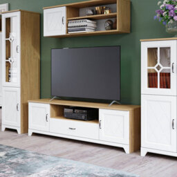 Heze Furniture Provenza 2 Door 1 Drawer Tv Unit With Storage Rustic Style - Stone Oak / White Matt - thumbnail 3
