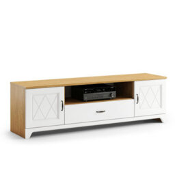 Heze Furniture Provenza 2 Door 1 Drawer Tv Unit With Storage Rustic Style - Stone Oak / White Matt - thumbnail 2