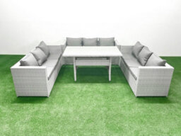 Fimous Rattan Garden Outdoor Furniture Set 9 Seater Garden Sofa Rectangulr Dining Table Set Light Grey - thumbnail 1