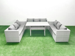 Fimous Rattan Garden Outdoor Furniture Set 9 Seater Garden Sofa Rectangulr Dining Table Set Light Grey - thumbnail 2