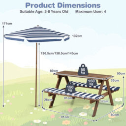 Gainoom Kids Picnic Table With Bench Fir Wood Toddler Outdoor Table Set With 2 Built-In Benches - thumbnail 2