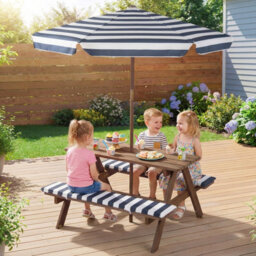 Gainoom Kids Picnic Table With Bench Fir Wood Toddler Outdoor Table Set With 2 Built-In Benches - thumbnail 3