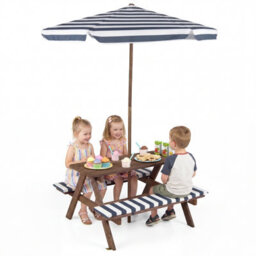 Gainoom Kids Picnic Table With Bench Fir Wood Toddler Outdoor Table Set With 2 Built-In Benches - thumbnail 1