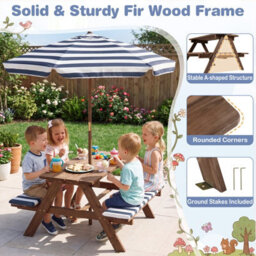 Gainoom Kids Picnic Table With Bench Fir Wood Toddler Outdoor Table Set With 2 Built-In Benches - thumbnail 6