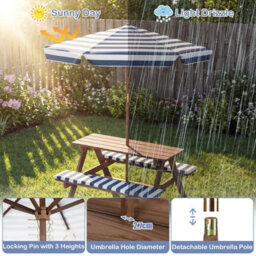 Gainoom Kids Picnic Table With Bench Fir Wood Toddler Outdoor Table Set With 2 Built-In Benches - thumbnail 7