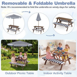 Gainoom Kids Picnic Table With Bench Fir Wood Toddler Outdoor Table Set With 2 Built-In Benches - thumbnail 4