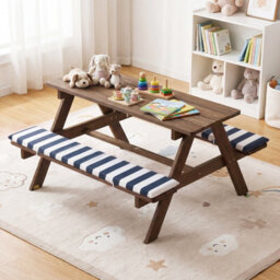 Gainoom Kids Picnic Table With Bench Fir Wood Toddler Outdoor Table Set With 2 Built-In Benches - thumbnail 5
