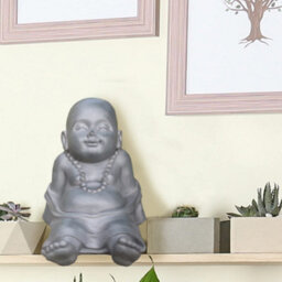 Idealist™ Buddha Statue 10.2 Inch Tall, Grey Reinforced Stone Relaxing Baby Monk Figurine For Home And Garden L31 W22.5 H26 Cm - thumbnail 8