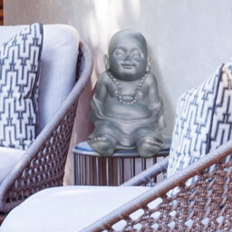 Idealist™ Buddha Statue 10.2 Inch Tall, Grey Reinforced Stone Relaxing Baby Monk Figurine For Home And Garden L31 W22.5 H26 Cm - thumbnail 9