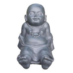 Idealist™ Buddha Statue 10.2 Inch Tall, Grey Reinforced Stone Relaxing Baby Monk Figurine For Home And Garden L31 W22.5 H26 Cm - thumbnail 1