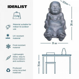 Idealist™ Buddha Statue 10.2 Inch Tall, Grey Reinforced Stone Relaxing Baby Monk Figurine For Home And Garden L31 W22.5 H26 Cm - thumbnail 4