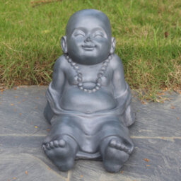 Idealist™ Buddha Statue 10.2 Inch Tall, Grey Reinforced Stone Relaxing Baby Monk Figurine For Home And Garden L31 W22.5 H26 Cm - thumbnail 7