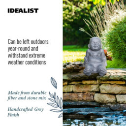 Idealist™ Buddha Statue 10.2 Inch Tall, Grey Reinforced Stone Relaxing Baby Monk Figurine For Home And Garden L31 W22.5 H26 Cm - thumbnail 5