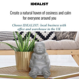 Idealist™ Buddha Statue 10.2 Inch Tall, Grey Reinforced Stone Relaxing Baby Monk Figurine For Home And Garden L31 W22.5 H26 Cm - thumbnail 6