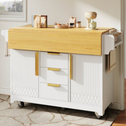 Btm Kitchen Island With Extendable Dining Table Rolling Sideboard Vertical Groove Storage Cabinets Large Drawer Fold Out Top - thumbnail 7