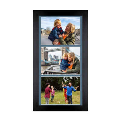 AK Frames 16X8 Matte Black Modern Multi Photo Frame With Pompadour Mount - Holds 3 Apertures (3X) 7X5 Photos - image 1