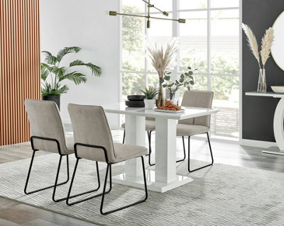 Furniturebox Uk 4 Seater Dining Set - Imperia White High Gloss Dining Table And Chairs - 4 Taupe Halle Black Leg Chairs - image 1