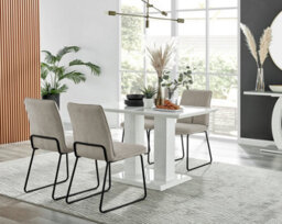 Furniturebox Uk 4 Seater Dining Set - Imperia White High Gloss Dining Table And Chairs - 4 Taupe Halle Black Leg Chairs