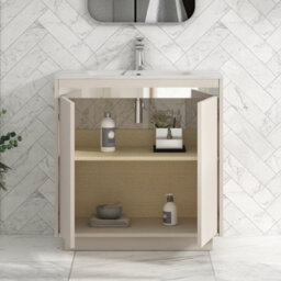 Royal Bathrooms Orion 800mm Warm Taupe 2 Door Floor Standing Bathroom Vanity Unit With Carrara White Basin & Chrome Accent Trim - thumbnail 4