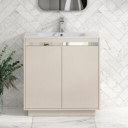 Royal Bathrooms Orion 800mm Warm Taupe 2 Door Floor Standing Bathroom Vanity Unit With Carrara White Basin & Chrome Accent Trim