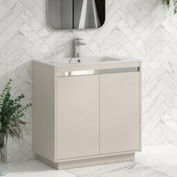 Royal Bathrooms Orion 800mm Warm Taupe 2 Door Floor Standing Bathroom Vanity Unit With Carrara White Basin & Chrome Accent Trim - thumbnail 6