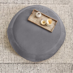 Furniturebox Uk Otis Modern Round Velvet Footstool On Wood Frame With Hidden Feet In Grey - thumbnail 7