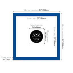 "8X8"" Blue Picture Frame - 8X8"" Square Frame With 4X4"" Mount For 8X8""/4X4"" Pictures Art Deco Style Room Decor, 1 Pack" - thumbnail 2