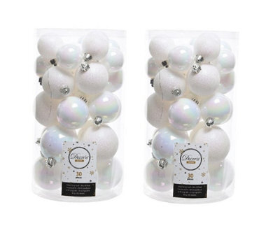 Decoris 2 X 30 White Iridescent Christmas Baubles Shatterproof Tree Decor Glitter Shiny Iris - image 1