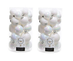 Decoris 2 X 30 White Iridescent Christmas Baubles Shatterproof Tree Decor Glitter Shiny Iris