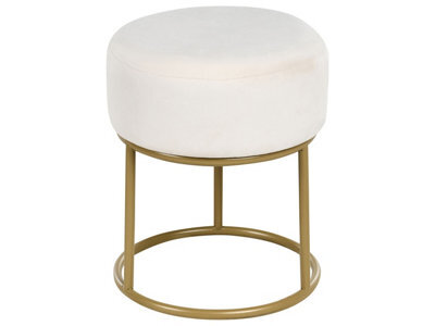 Wyld And Coco Modern Round Footstool In Off-White Velvet With Gold Metal Base, W35 X D35 X H40Cm - image 1