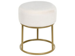 Wyld And Coco Modern Round Footstool In Off-White Velvet With Gold Metal Base, W35 X D35 X H40Cm - thumbnail 1