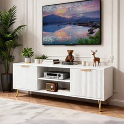 Modern Tv Stand Cabinet With Storage 2 Open Shelves For Living Room - White - thumbnail 6